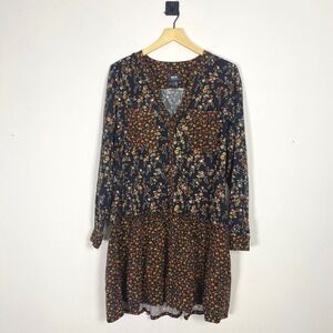 Maeve Anthropologie Floral V Neck Marlie Button Front Long Sleeve Tunic Dress 10